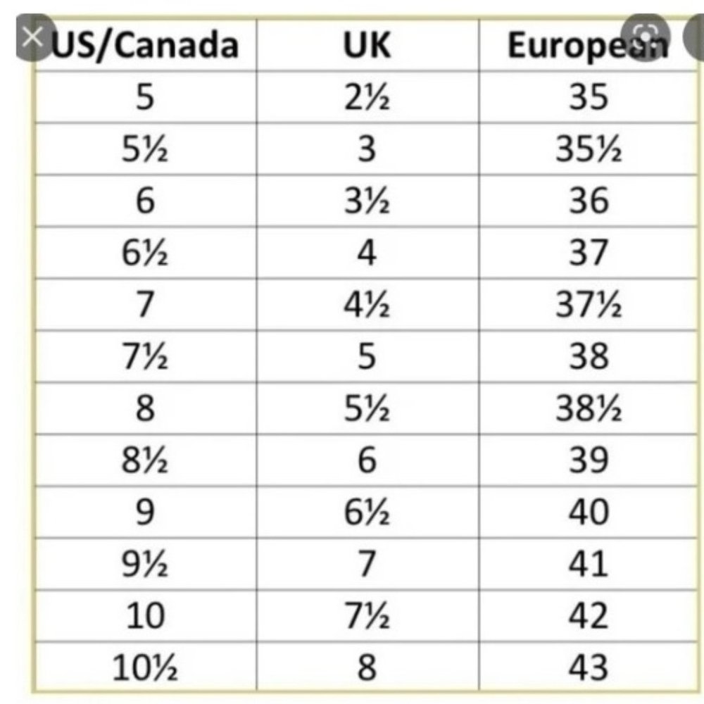 Very Accurate Euro/UK Shoe Size Conversion Chart